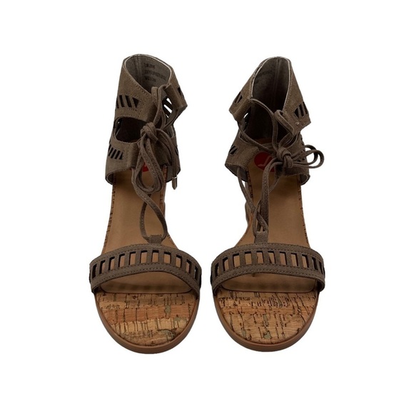 Wedge Taupe Leather Loraine Lace Up Cork Memory Foam Heels Size 7.5 Women's - Picture 3 of 8